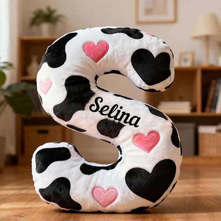 Personalized Cow Print Initial Pillow for Girlfriend Custom Initial Pillow for Her Holiday Decor Pillow