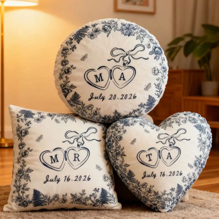 Personalized Couple Bow Locked Initials and date Pillow Custom Wife Husband Pillow Newlyweds Wedding Sentimental Cushion First Christmas Married Gift