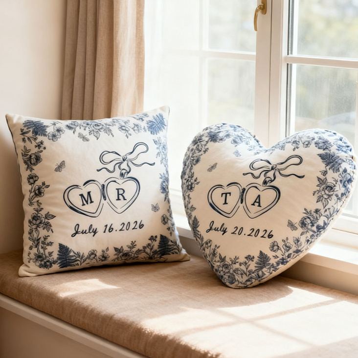 Personalized Couple Bow Locked Initials and date Pillow Custom Wife Husband Pillow Newlyweds Wedding Sentimental Cushion First Christmas Married Gift