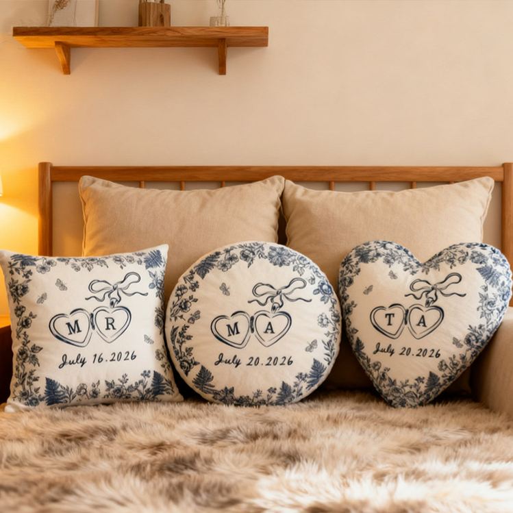 Personalized Couple Bow Locked Initials and date Pillow Custom Wife Husband Pillow Newlyweds Wedding Sentimental Cushion First Christmas Married Gift