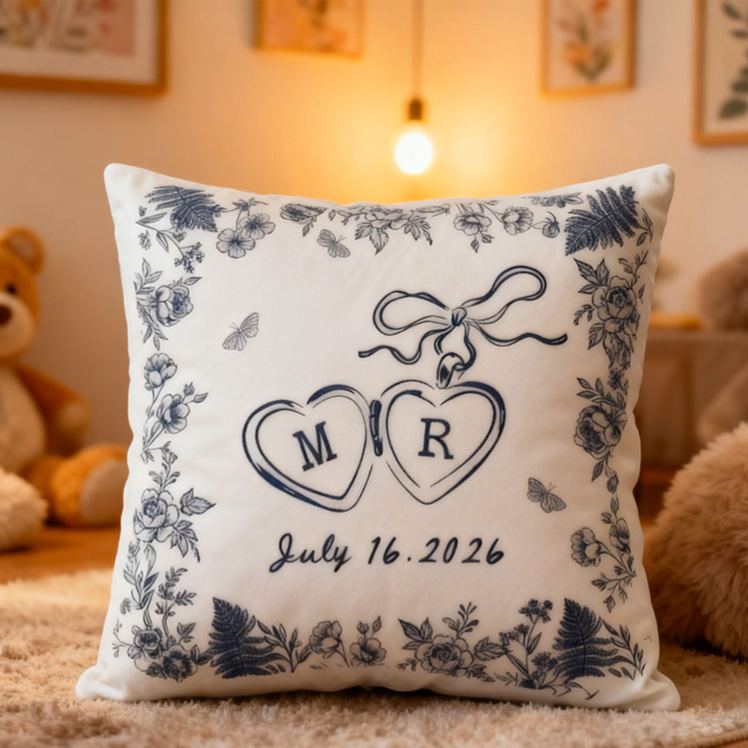 Personalized Couple Bow Locked Initials and date Pillow Custom Wife Husband Pillow Newlyweds Wedding Sentimental Cushion First Christmas Married Gift
