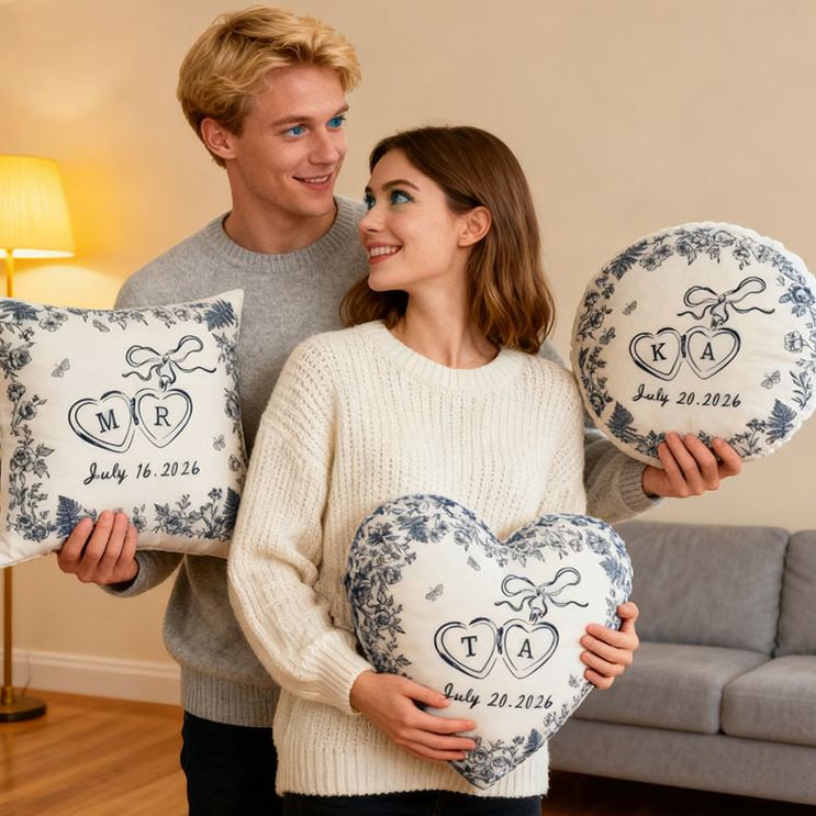 Personalized Couple Bow Locked Initials and date Pillow Custom Wife Husband Pillow Newlyweds Wedding Sentimental Cushion First Christmas Married Gift