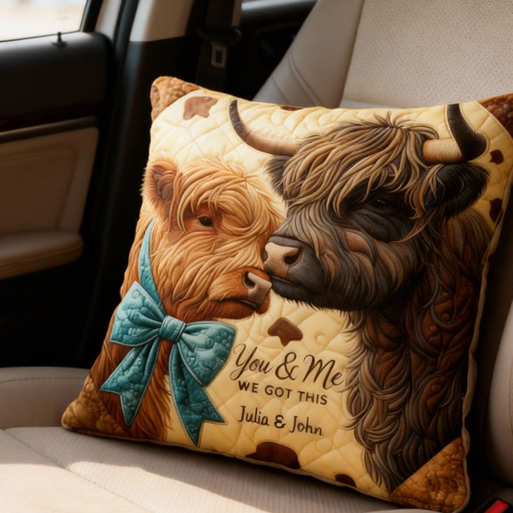 Personalized Custom Highland Cow Design with Names Couple Home Pillow Romantic Anniversaries Gift for Husband Wife Home