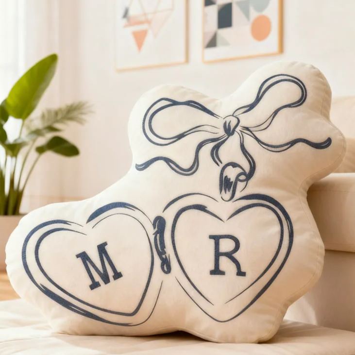 Personalized Couple Bow Locked Initials Pillow Custom Wife Husband Pillow Newlyweds Wedding Sentimental Cushion First Christmas Married Gift