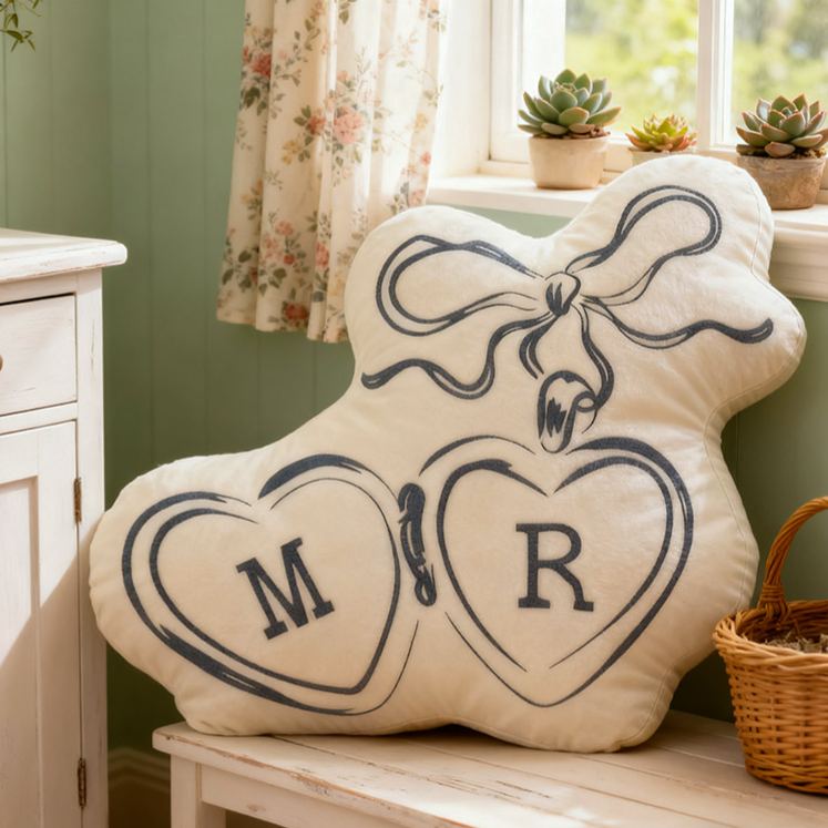 Personalized Couple Bow Locked Initials Pillow Custom Wife Husband Pillow Newlyweds Wedding Sentimental Cushion First Christmas Married Gift