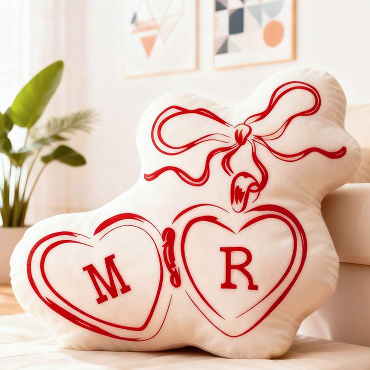 Personalized Couple Bow Locked Initials Pillow Custom Wife Husband Pillow Newlyweds Wedding Sentimental Cushion First Christmas Married Gift