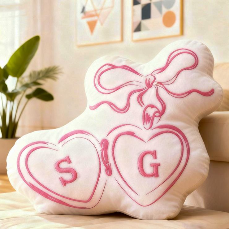 Personalized Couple Bow Locked Initials Pillow Custom Wife Husband Pillow Newlyweds Wedding Sentimental Cushion First Christmas Married Gift