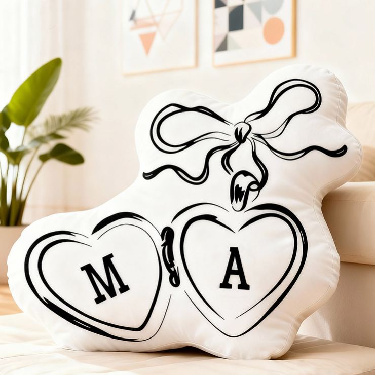 Personalized Couple Bow Locked Initials Pillow Custom Wife Husband Pillow Newlyweds Wedding Sentimental Cushion First Christmas Married Gift