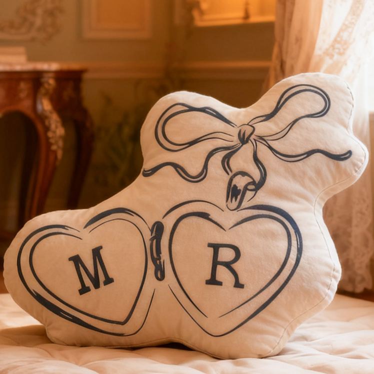 Personalized Couple Bow Locked Initials Pillow Custom Wife Husband Pillow Newlyweds Wedding Sentimental Cushion First Christmas Married Gift