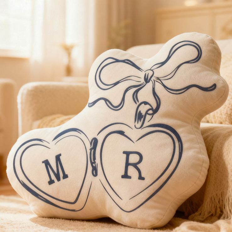 Personalized Couple Bow Locked Initials Pillow Custom Wife Husband Pillow Newlyweds Wedding Sentimental Cushion First Christmas Married Gift
