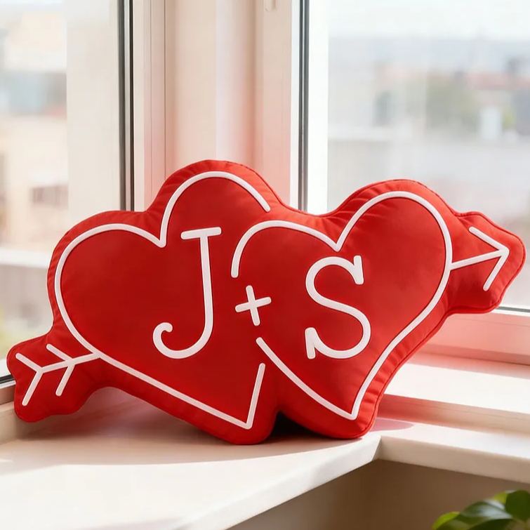 Personalized Couple Arrow Through Hearts Pillow Custom Boyfriend  Girlfriend Initials Pillow Valentine's Day Pillow Wife First Christmas Gift for Her