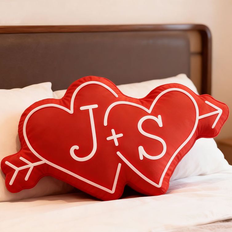 Personalized Couple Arrow Through Hearts Pillow Custom Boyfriend  Girlfriend Initials Pillow Valentine's Day Pillow Wife First Christmas Gift for Her