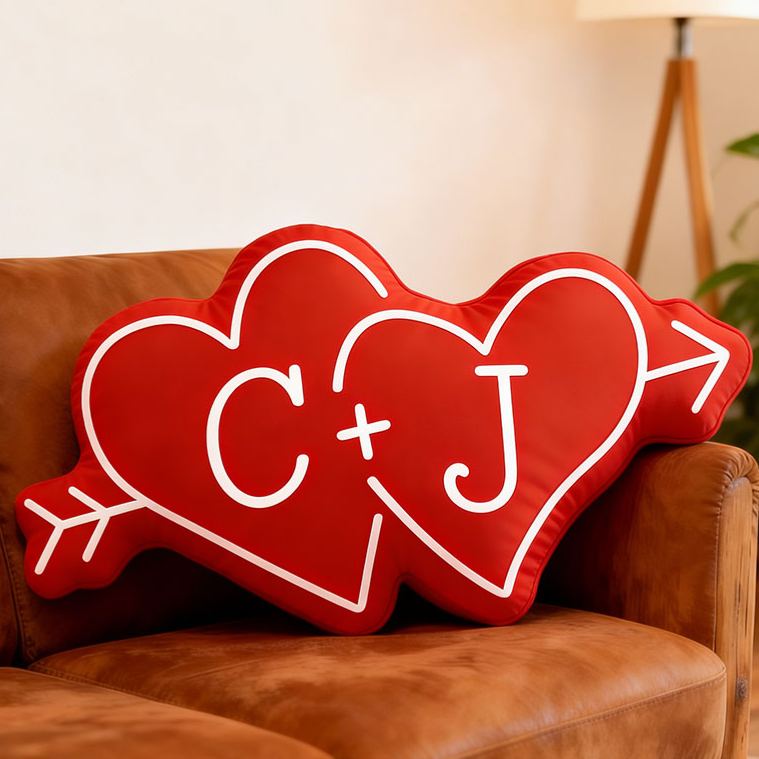 Personalized Couple Arrow Through Hearts Pillow Custom Boyfriend  Girlfriend Initials Pillow Valentine's Day Pillow Wife First Christmas Gift for Her
