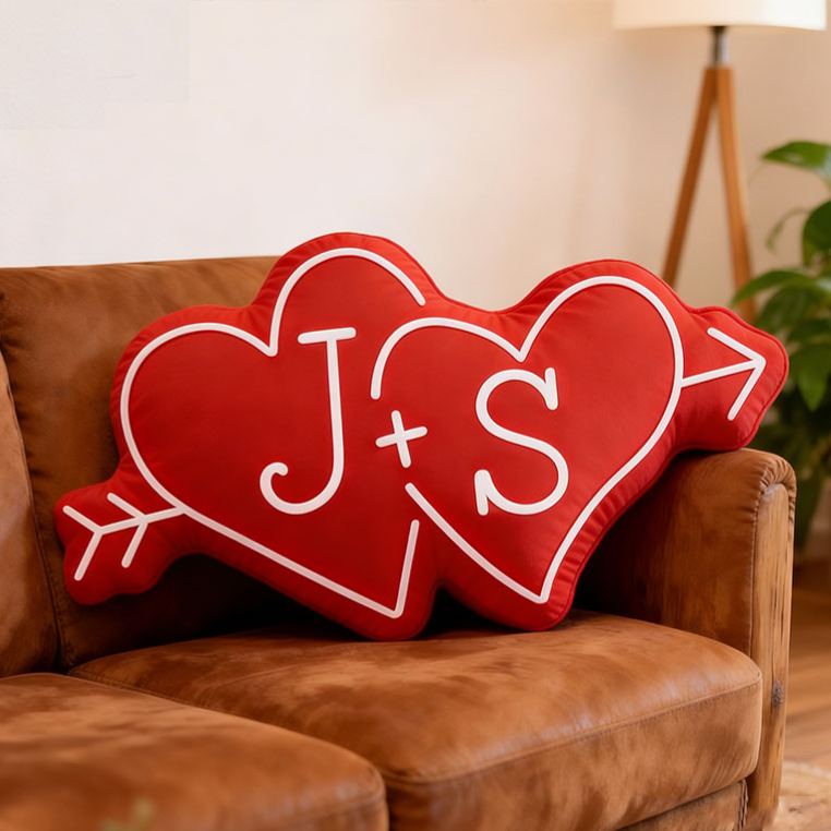 Personalized Couple Arrow Through Hearts Pillow Custom Boyfriend  Girlfriend Initials Pillow Valentine's Day Pillow Wife First Christmas Gift for Her
