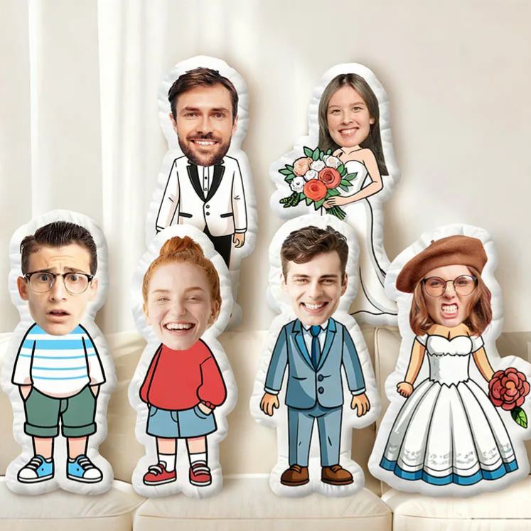Personalized Wedding Bride Groom Face Photo Pillow Newlyweds Couple Doll Cushion Bridal Party Bachelorette Party Gift First Christmas Married Pillow