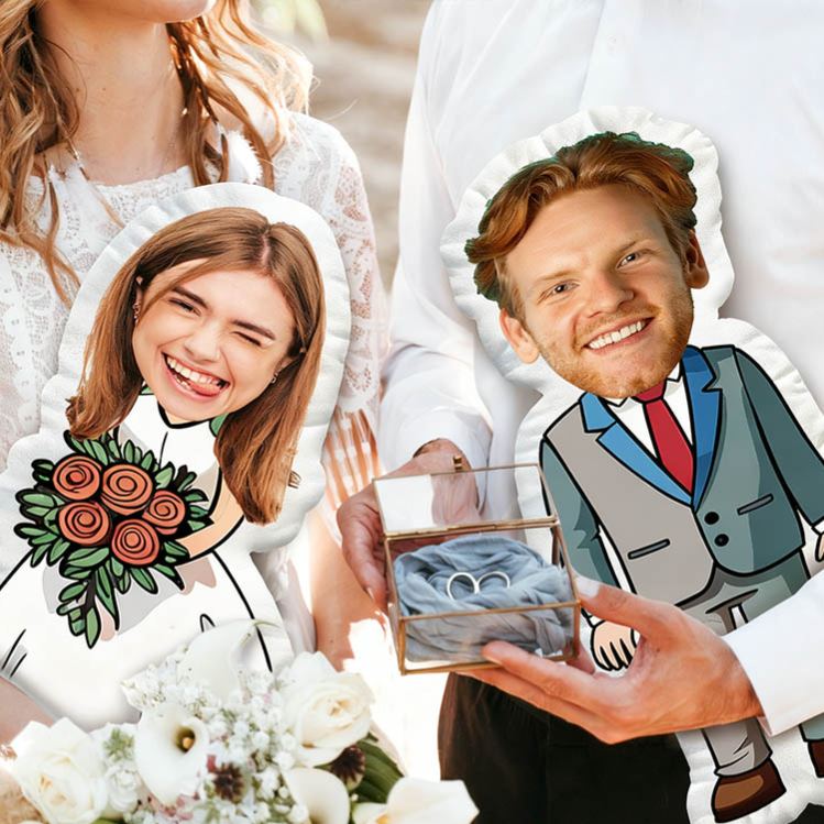 Personalized Wedding Bride Groom Face Photo Pillow Newlyweds Couple Doll Cushion Bridal Party Bachelorette Party Gift First Christmas Married Pillow