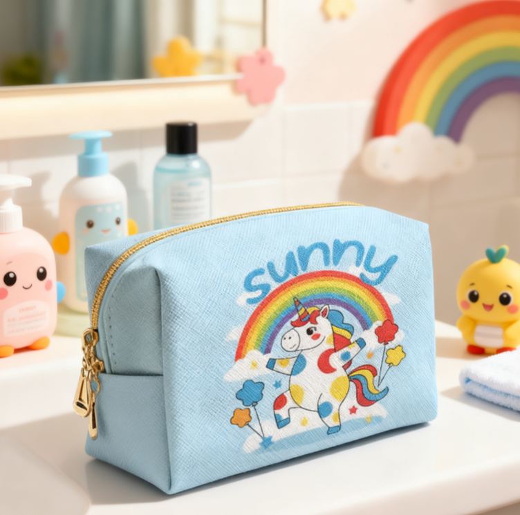 Personalized Funny Rainbow Unicorn Custom Name Toiletry Bag for Kids Travel and Daily Use