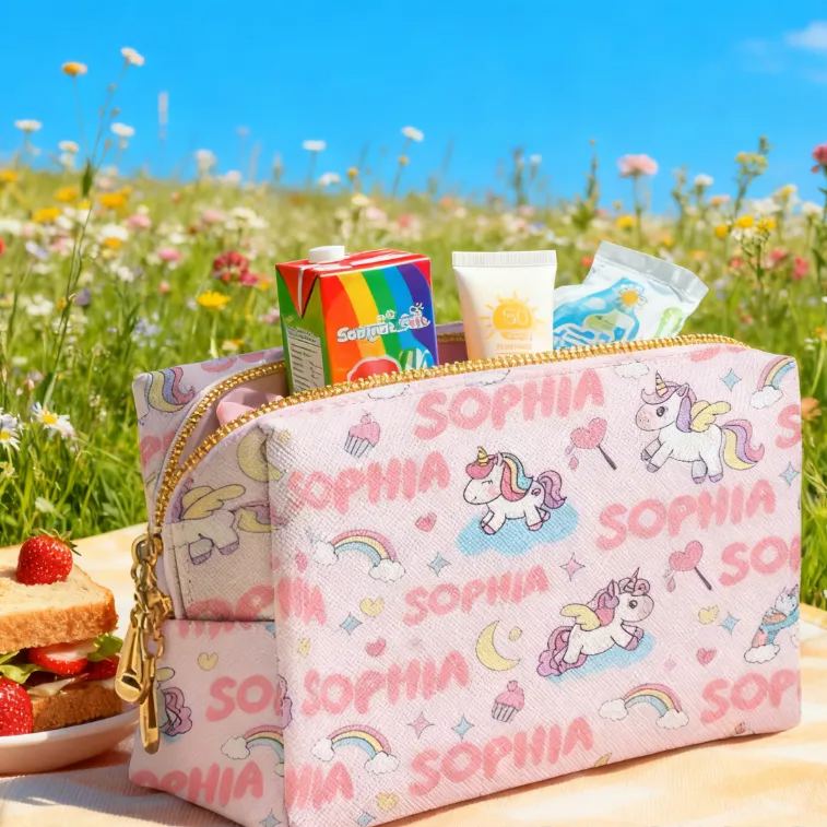 Personalized Fun Printed Unicorn Custom Name Toiletry Bag for Kids Travel Gifts and Daily Use