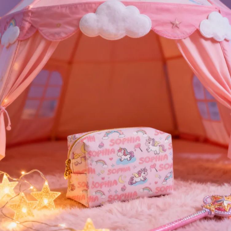 Personalized Fun Printed Unicorn Custom Name Toiletry Bag for Kids Travel Gifts and Daily Use