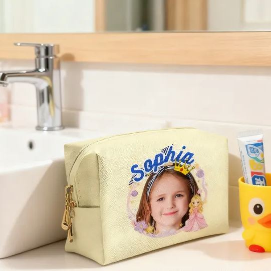 Personalized Cute Princess Custom Face and Name Toiletry Bag for Kids Travel Gifts and Daily Use