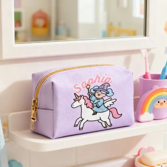 Personalized Magical Girl Toiletry Bag Custom Name for Kids Travel Gifts and Daily Use