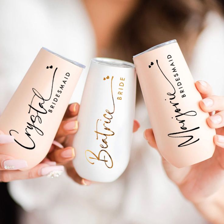 Personalized Elegant Bridesmaid Name and Heart Champagne Tumbler Custom Bride Champagne Tumbler Maid of Honor Bachelorette Party Bridal Shower Gift