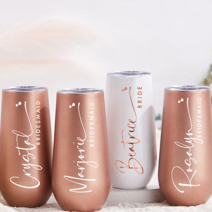 Personalized Elegant Bridesmaid Name and Heart Champagne Tumbler Custom Bride Champagne Tumbler Maid of Honor Bachelorette Party Bridal Shower Gift