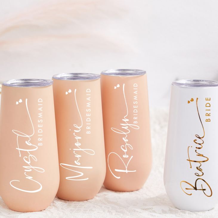 Personalized Elegant Bridesmaid Name and Heart Champagne Tumbler Custom Bride Champagne Tumbler Maid of Honor Bachelorette Party Bridal Shower Gift