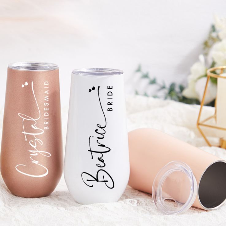 Personalized Elegant Bridesmaid Name and Heart Champagne Tumbler Custom Bride Champagne Tumbler Maid of Honor Bachelorette Party Bridal Shower Gift