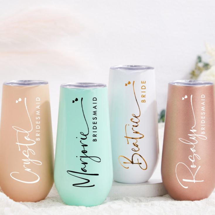 Personalized Elegant Bridesmaid Name and Heart Champagne Tumbler Custom Bride Champagne Tumbler Maid of Honor Bachelorette Party Bridal Shower Gift