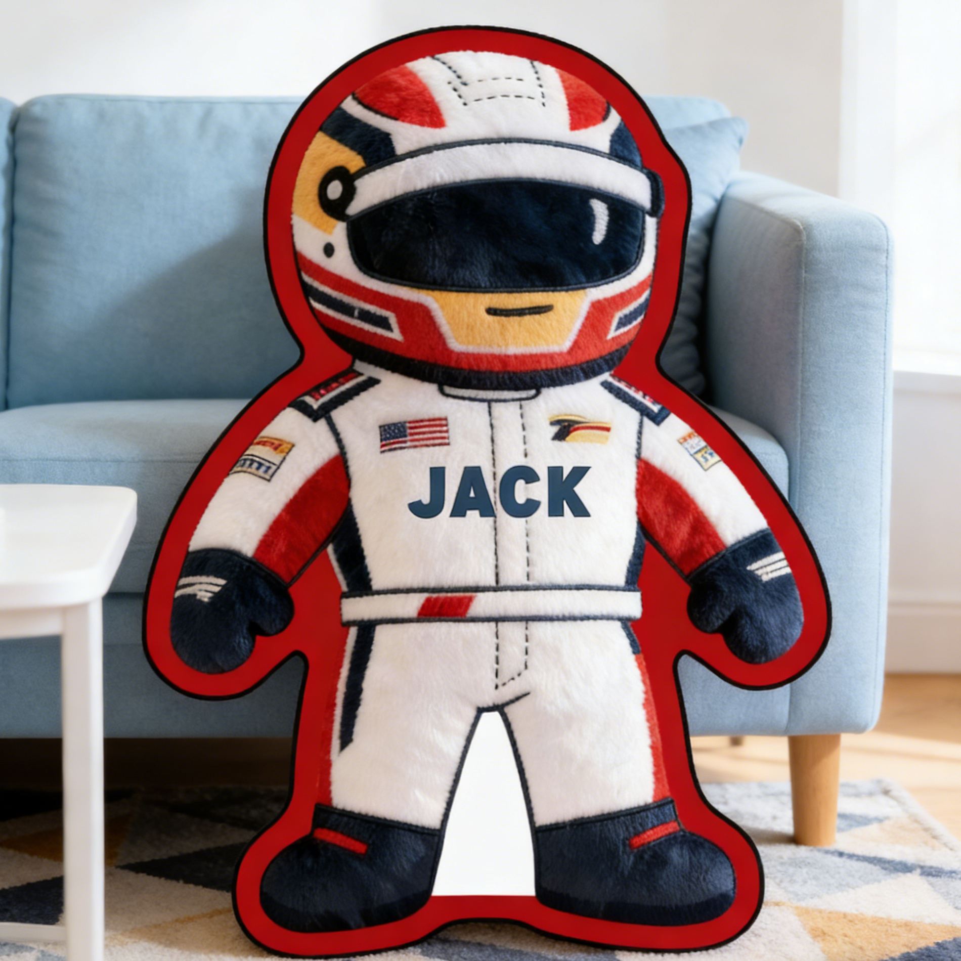 Personalized Racer Shaped Pillow Custom Name Plush Perfect Home Decor Gift for Racers and Racing Lovers