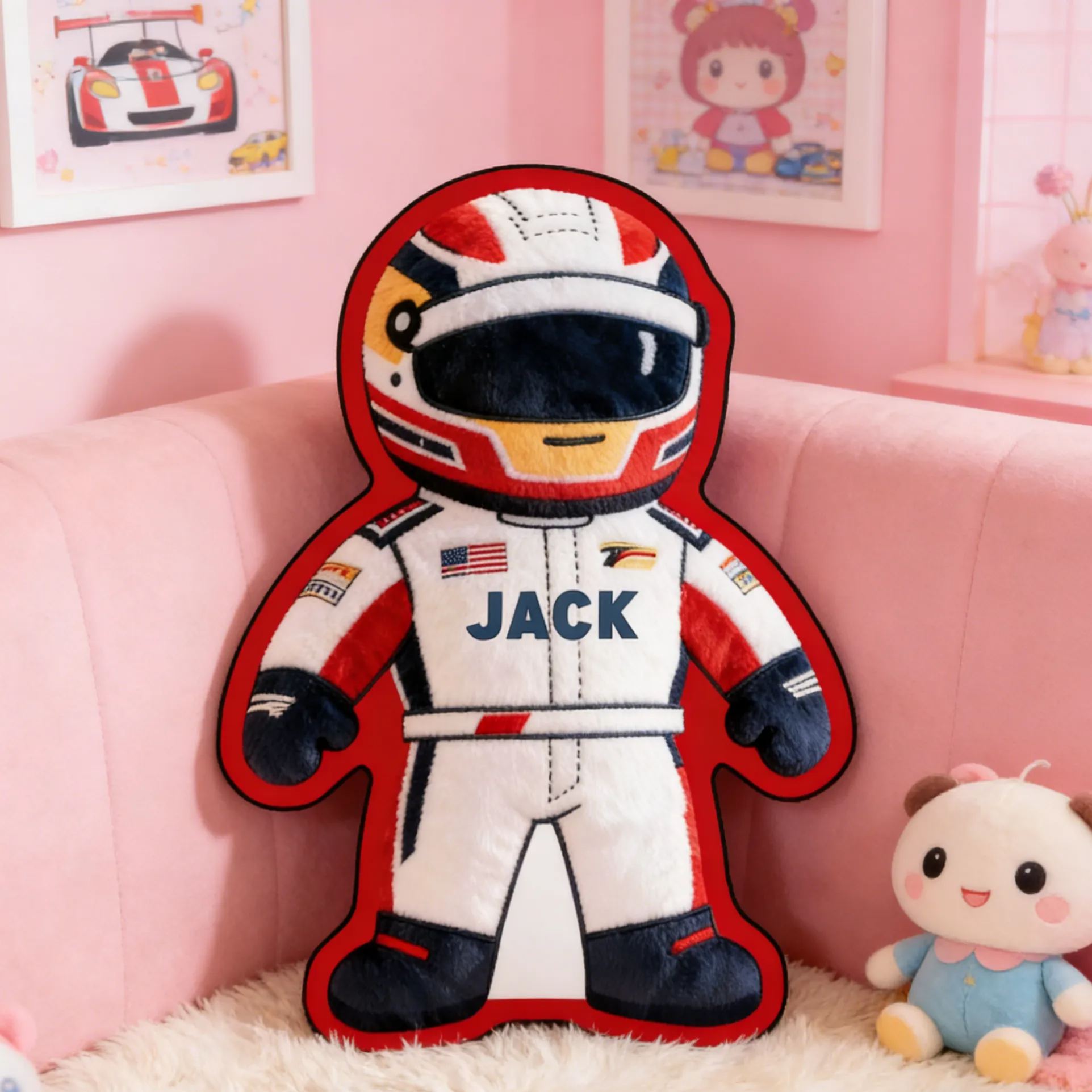 Personalized Racer Shaped Pillow Custom Name Plush Perfect Home Decor Gift for Racers and Racing Lovers
