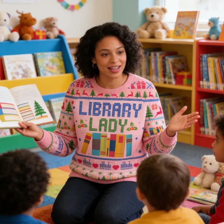 Personalized Library Themed Ugly Sweater Holiday Gift for Librarians