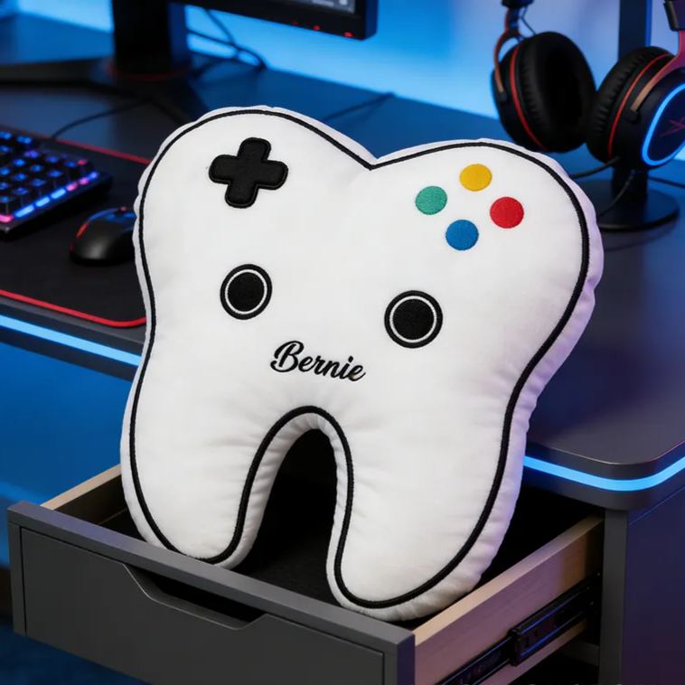 Personalized Gaming Controller Pillow for Kids Tooth Game Controller Pillow Custom with Name Gift for Game Kids