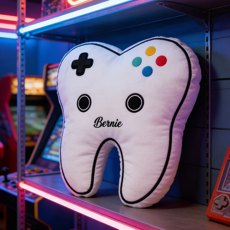 Personalized Gaming Controller Pillow for Kids Tooth Game Controller Pillow Custom with Name Gift for Game Kids
