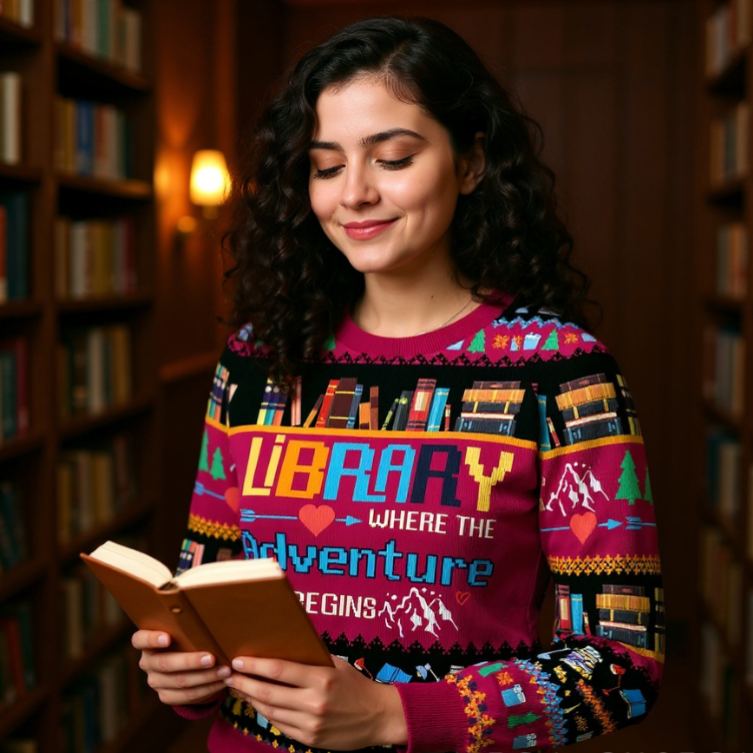 Personalized Library Adventure Ugly Sweater Holiday Gift for Librarians
