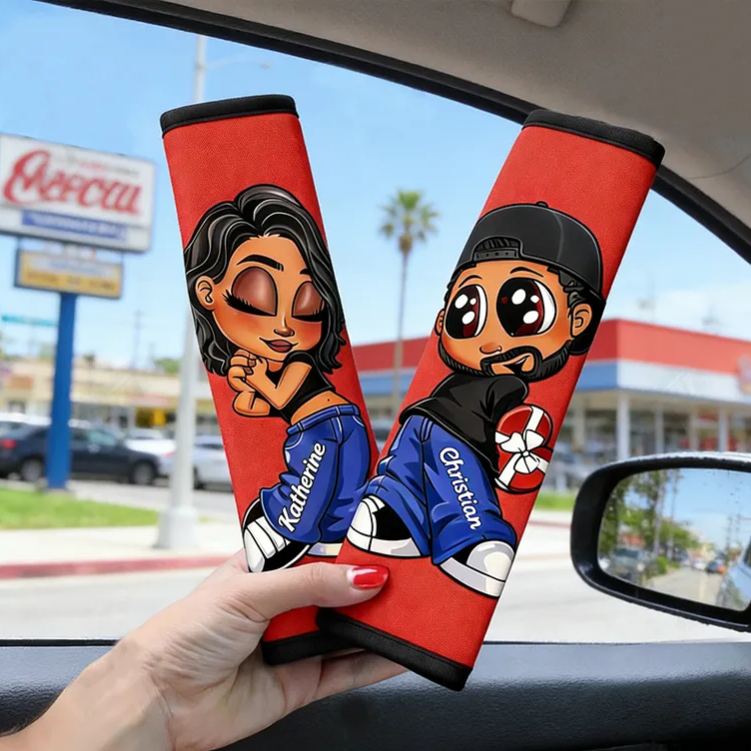 Personalized Cool Couple Car Seatbelt Pads Non-Slip Soft Shoulder Protectors Gift for Couples