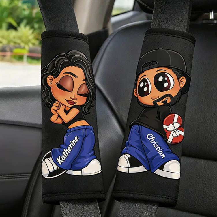 Personalized Cool Couple Car Seatbelt Pads Non-Slip Soft Shoulder Protectors Gift for Couples