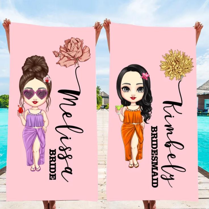 Personalized Bridesmaid Beach Towel Bride Beach Towel Wedding Bridesmaid Gift 