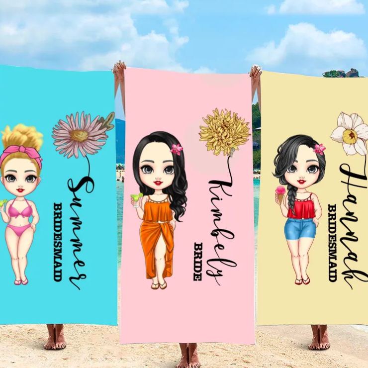 Personalized Bridesmaid Beach Towel Bride Beach Towel Wedding Bridesmaid Gift 