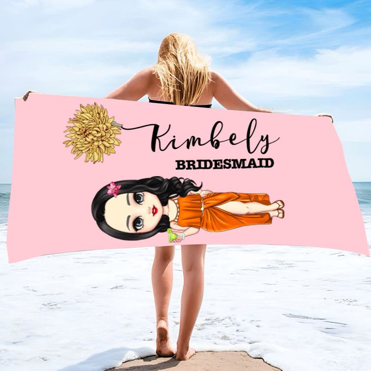 Personalized Bridesmaid Beach Towel Bride Beach Towel Wedding Bridesmaid Gift 