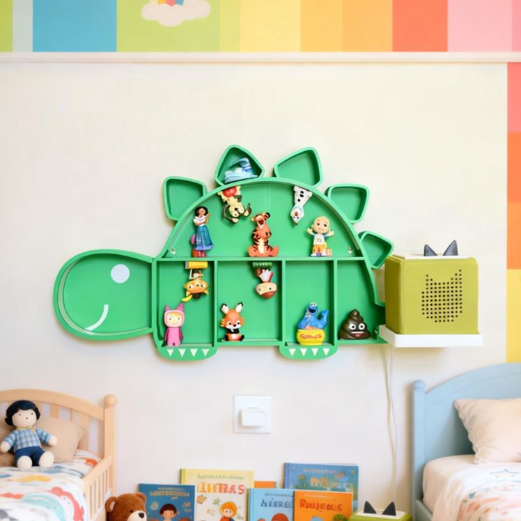 Dinosaur Shaped Wall Shelf Creative 3D Printed Kids Room Organizer Perfect for Displaying Toys, Figurines, Books, and Nursery Decor