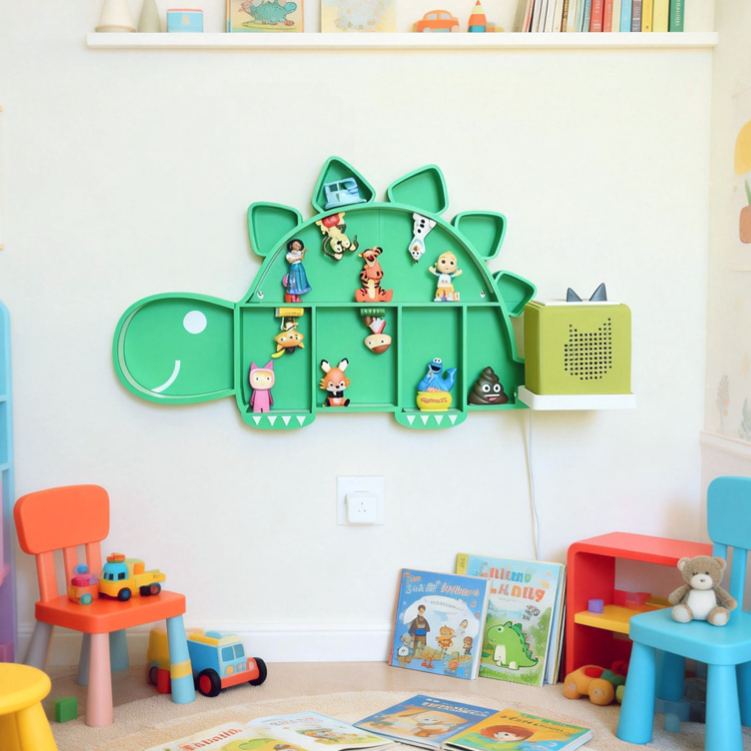 Dinosaur Shaped Wall Shelf Creative 3D Printed Kids Room Organizer Perfect for Displaying Toys, Figurines, Books, and Nursery Decor