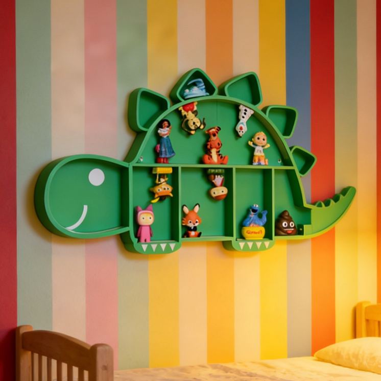 Dinosaur Shaped Wall Shelf Creative 3D Printed Kids Room Organizer Perfect for Displaying Toys, Figurines, Books, and Nursery Decor
