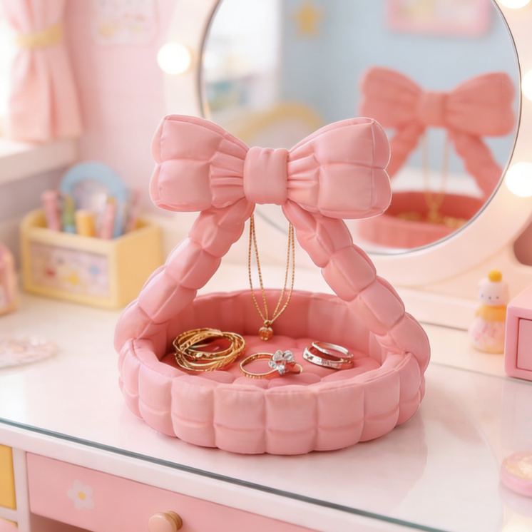 Bowknot Jewelry Holder Elegant 3D Printed Basket Shaped Organizer Perfect for Girls Dressing Table, Accessories, and Gift Decor