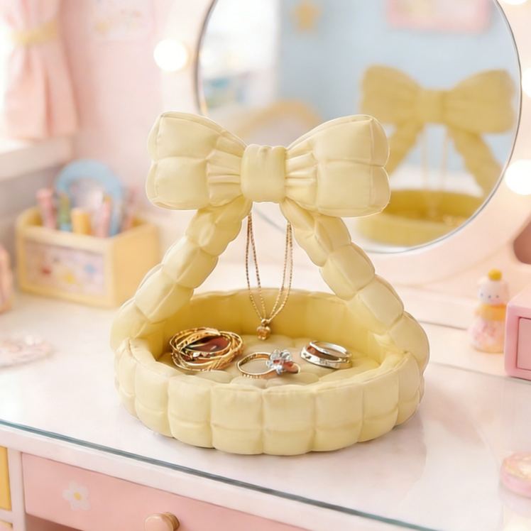 Bowknot Jewelry Holder Elegant 3D Printed Basket Shaped Organizer Perfect for Girls Dressing Table, Accessories, and Gift Decor