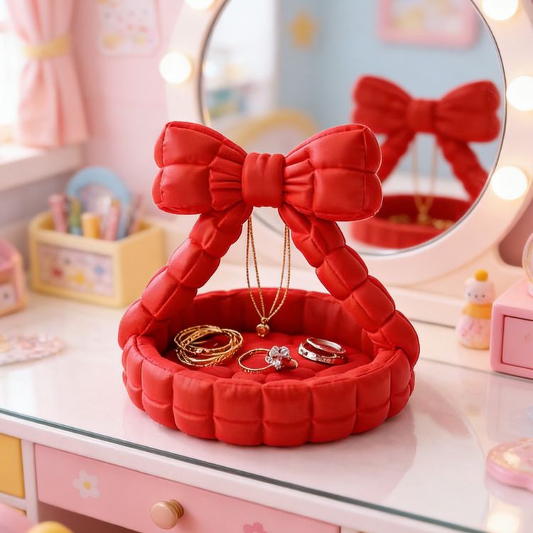 Bowknot Jewelry Holder Elegant 3D Printed Basket Shaped Organizer Perfect for Girls Dressing Table, Accessories, and Gift Decor