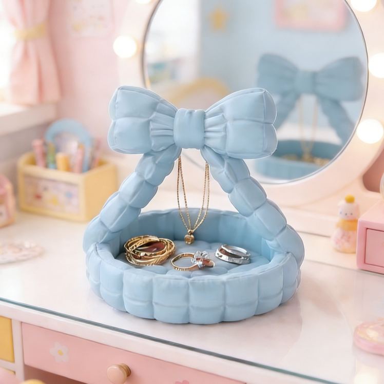 Bowknot Jewelry Holder Elegant 3D Printed Basket Shaped Organizer Perfect for Girls Dressing Table, Accessories, and Gift Decor