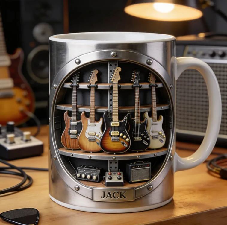 Personalized 2D Flat Vintage Strings Mug Custom Vinyl Records Themed Mug for Music Lovers Rock 'n' Roll Lovers