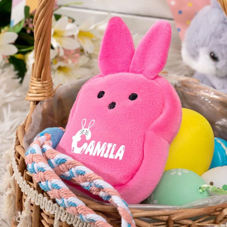Personalized Cute Bunny Plush Coin Purse Wallet with Name and Wrist Strap Easter Basket Filler Happy Easter Gift for Kids